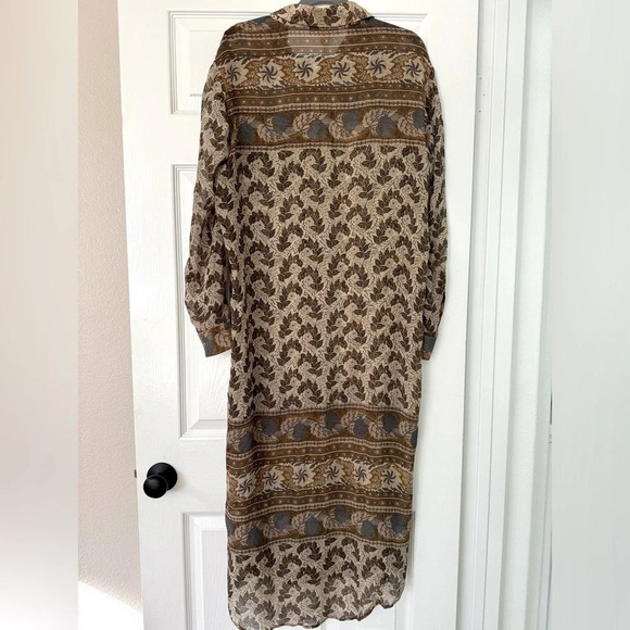 100% silk Burning Torch sheer button down dress size medium - Picture 2 of 8